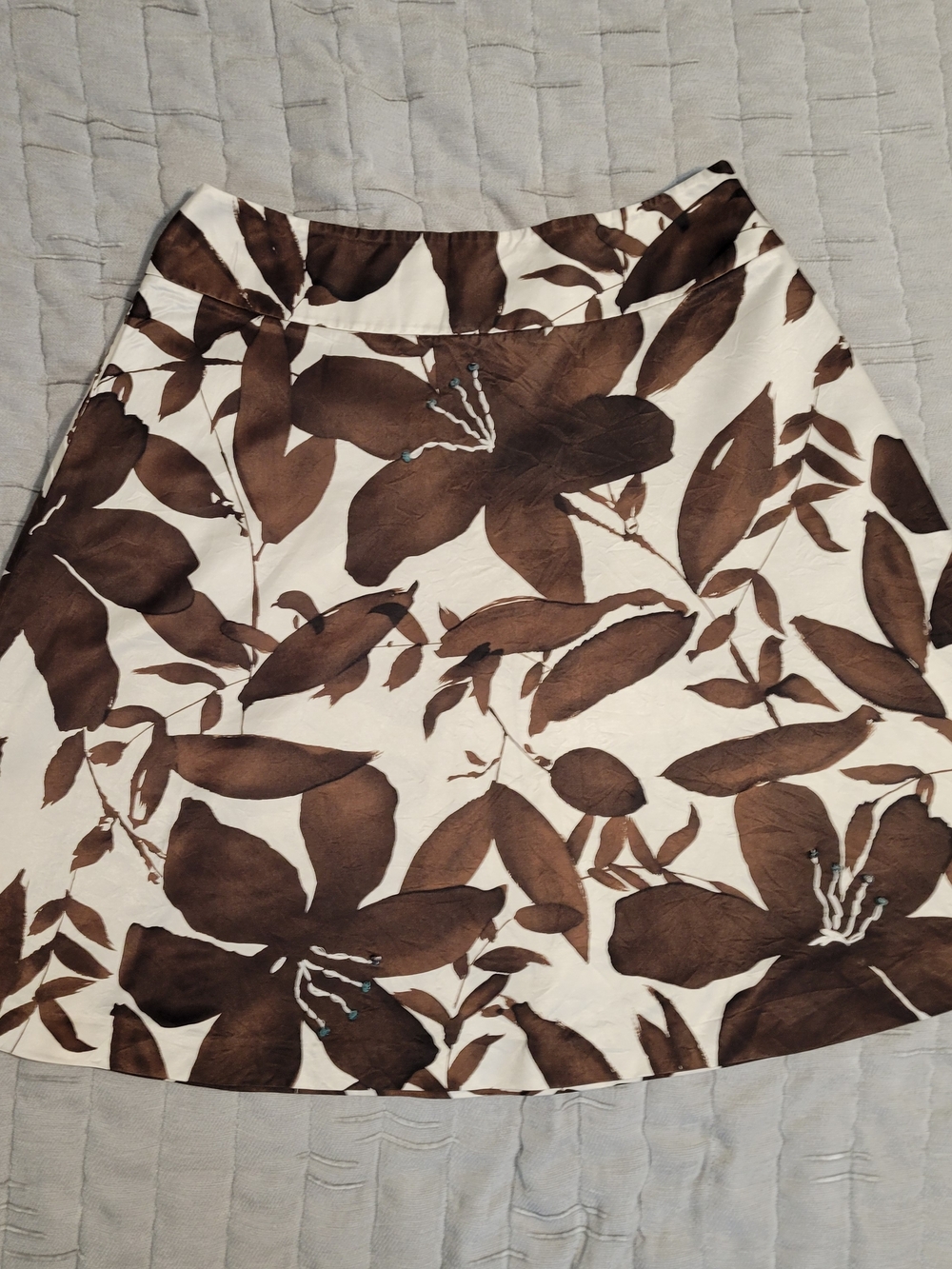 Talbots Cream and Brown Floral A-Line Skirt